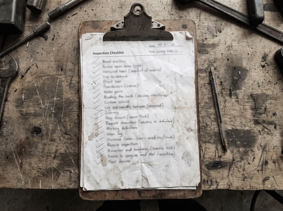 Paper inspection records on a clipboard